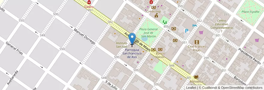 Mapa de ubicacion de Parroquia San Francisco de Asís en Arjantin, Buenos Aires, Partido De Rojas, Rojas.