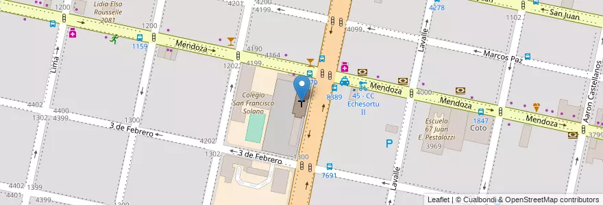 Mapa de ubicacion de Parroquia San Francisco Solano en Argentina, Santa Fe, Departamento Rosario, Municipio De Rosario, Rosario.