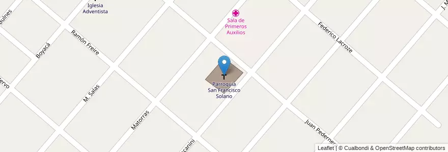 Mapa de ubicacion de Parroquia San Francisco Solano en Arjantin, Buenos Aires, Partido De Merlo, Parque San Martín.