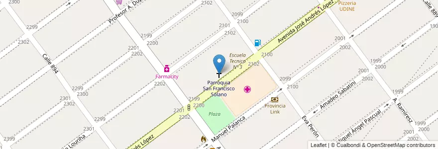 Mapa de ubicacion de Parroquia San Francisco Solano en 阿根廷, 布宜诺斯艾利斯省, Partido De Quilmes, San Francisco Solano.