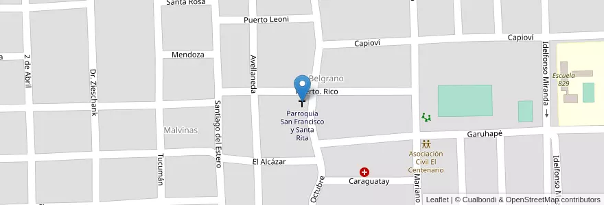 Mapa de ubicacion de Parroquía San Francisco y Santa Rita en 阿根廷, Misiones, Departamento Eldorado, Municipio De Eldorado, Eldorado.