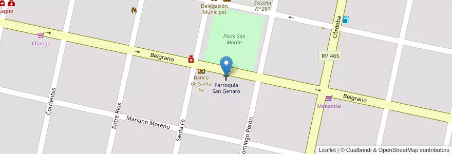 Mapa de ubicacion de Parroquia San Genaro en الأرجنتين, سانتا في, Departamento San Jerónimo, Municipio De San Genaro, San Genaro.