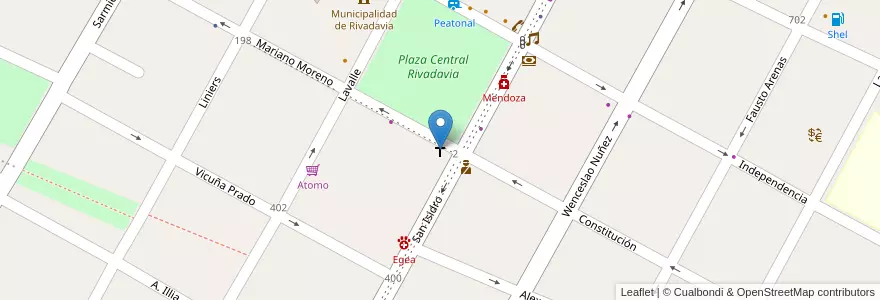 Mapa de ubicacion de Parroquia San Isidro Labrador en Arjantin, Şili, Mendoza, Departamento Rivadavia, Distrito Ciudad De Rivadavia.