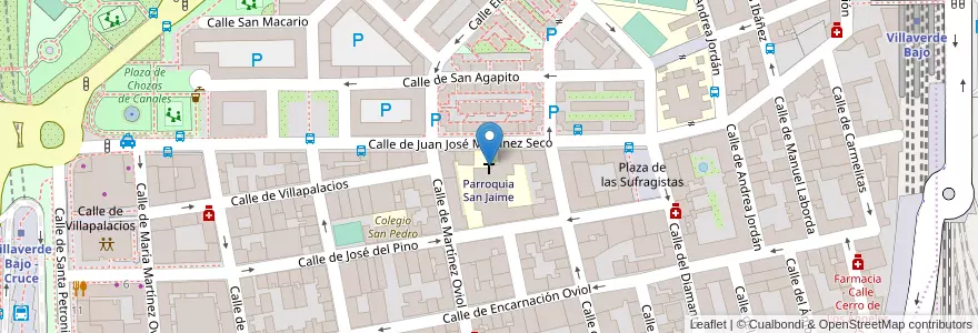 Mapa de ubicacion de Parroquia San Jaime en Espagne, Communauté De Madrid, Communauté De Madrid, Área Metropolitana De Madrid Y Corredor Del Henares, Madrid.