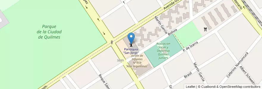 Mapa de ubicacion de Parroquia "San Jorge" en Аргентина, Буэнос-Айрес, Partido De Quilmes, Quilmes.