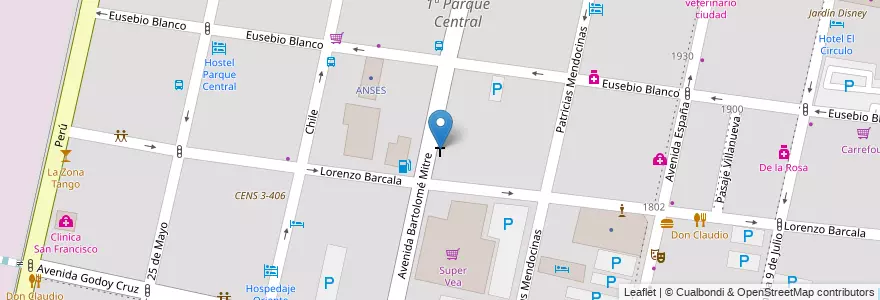 Mapa de ubicacion de Parroquia San Jorge en Arjantin, Şili, Mendoza, Departamento Capital, Ciudad De Mendoza.