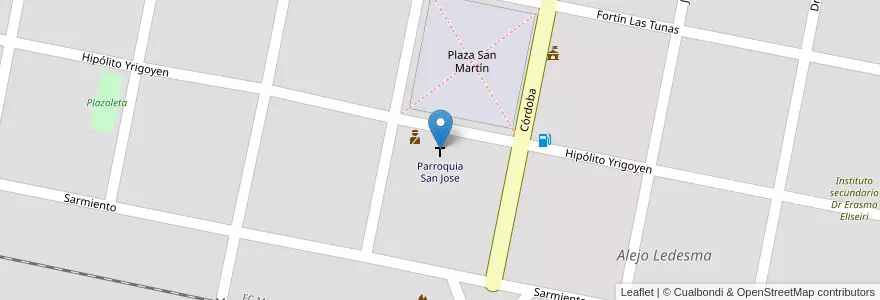 Mapa de ubicacion de Parroquia San Jose en アルゼンチン, コルドバ州, Departamento Marcos Juárez, Pedanía Tunas, Municipio De Alejo Ledesma, Alejo Ledesma.