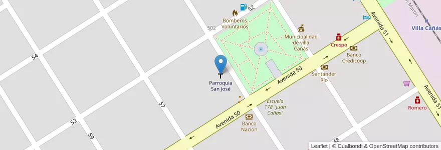 Mapa de ubicacion de Parroquia San José en アルゼンチン, サンタフェ州, Departamento General López, Municipio De Villa Cañás, Villa Cañás.