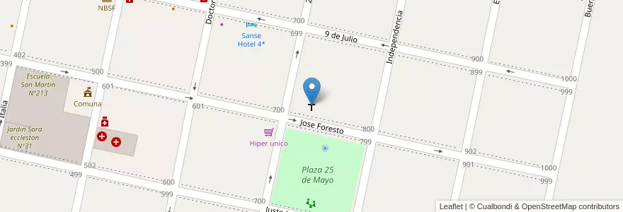 Mapa de ubicacion de Parroquia San Juan Bautista en Arjantin, Santa Fe, Municipio De Chañar Ladeado, Departamento Caseros.