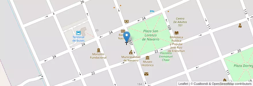 Mapa de ubicacion de Parroquia San Lorenzo Mártir en 阿根廷, 布宜诺斯艾利斯省, Partido De Navarro, Navarro.