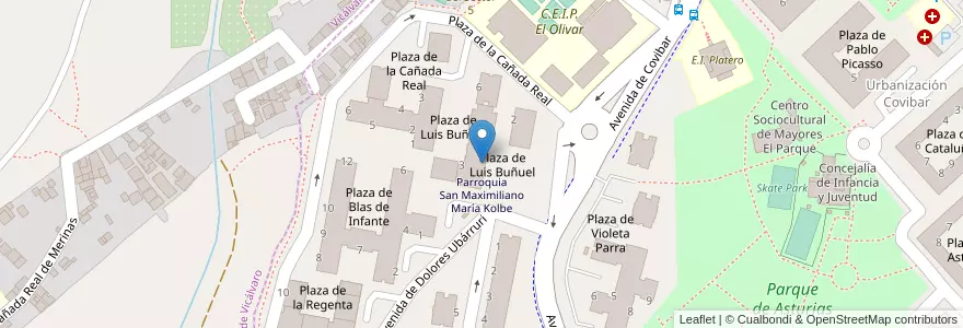 Mapa de ubicacion de Parroquia San Maximiliano María Kolbe en 스페인, Comunidad De Madrid, Comunidad De Madrid, Rivas-Vaciamadrid.
