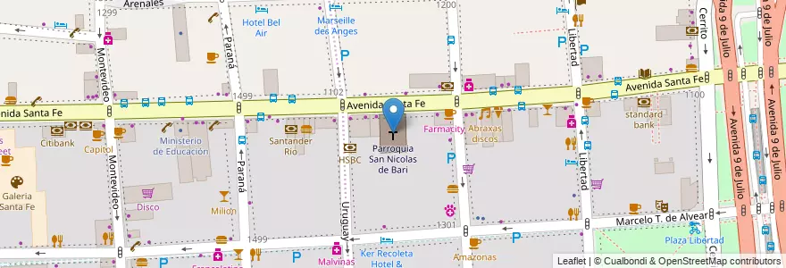 Mapa de ubicacion de Parroquia San Nicolas de Bari, Retiro en آرژانتین, Ciudad Autónoma De Buenos Aires, Comuna 1, Buenos Aires.