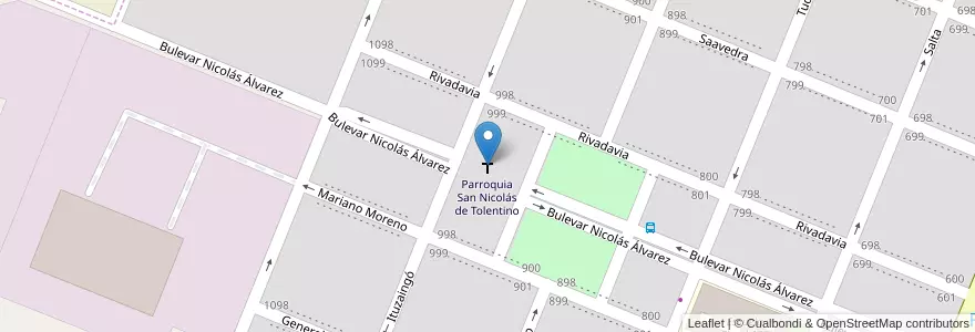 Mapa de ubicacion de Parroquia San Nicolás de Tolentino en الأرجنتين, سانتا في, Departamento Rosario, Municipio De Álvarez, Álvarez.