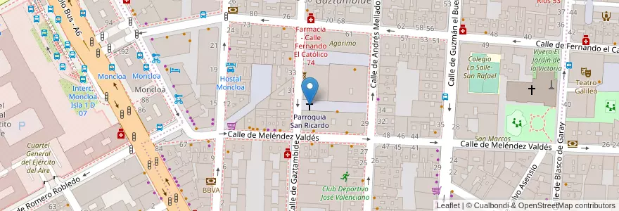 Mapa de ubicacion de Parroquia San Ricardo en Espagne, Communauté De Madrid, Communauté De Madrid, Área Metropolitana De Madrid Y Corredor Del Henares, Madrid.