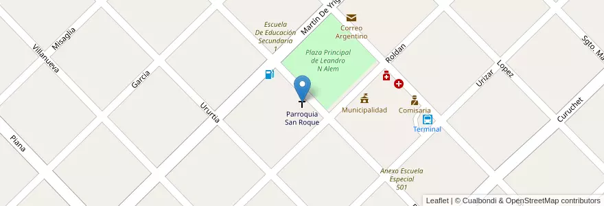 Mapa de ubicacion de Parroquia San Roque en Arjantin, Buenos Aires, Partido De Leandro N. Alem.