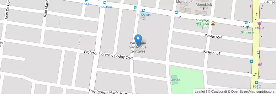 Mapa de ubicacion de Parroquia San Roque Gonzales en 阿根廷, Corrientes, Departamento Capital, Corrientes, Corrientes.
