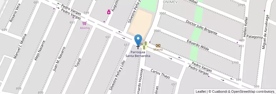 Mapa de ubicacion de Parroquia Santa Bernardita en Arjantin, Şili, Mendoza, Departamento Guaymallén, Distrito Villa Nueva.