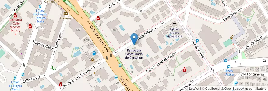 Mapa de ubicacion de Parroquia Santa María de Cervellón en إسبانيا, منطقة مدريد, منطقة مدريد, Área Metropolitana De Madrid Y Corredor Del Henares, مدريد.