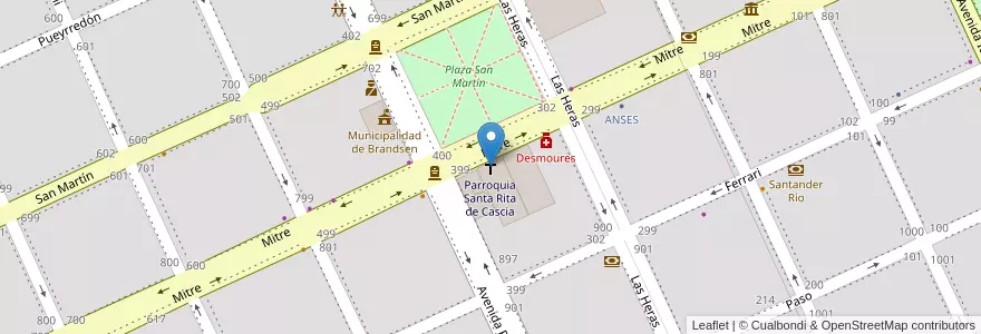 Mapa de ubicacion de Parroquia Santa Rita de Cascia en Arjantin, Buenos Aires, Brandsen.