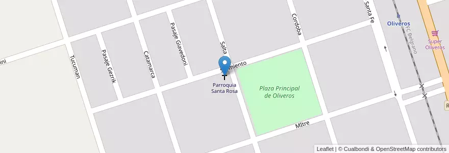 Mapa de ubicacion de Parroquia Santa Rosa en 阿根廷, Santa Fe, Departamento Iriondo, Municipio De Oliveros, Oliveros.