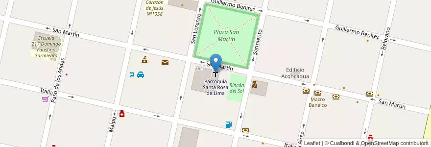 Mapa de ubicacion de Parroquia Santa Rosa de Lima en アルゼンチン, サンタフェ州, Departamento Belgrano, Municipio De Las Rosas.