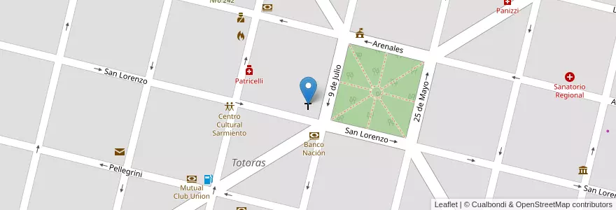 Mapa de ubicacion de Parroquia "Santa Teresa de Jesús" en Аргентина, Санта-Фе, Departamento Iriondo, Municipio De Totoras.