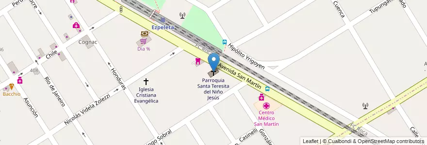 Mapa de ubicacion de Parroquia Santa Teresita del Niño Jesús en 阿根廷, 布宜诺斯艾利斯省, Partido De Quilmes, Ezpeleta.