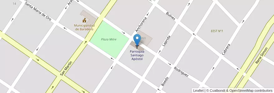 Mapa de ubicacion de Parroquia Santiago Apóstol en 아르헨티나, 부에노스아이레스주, Partido De Baradero, Baradero.