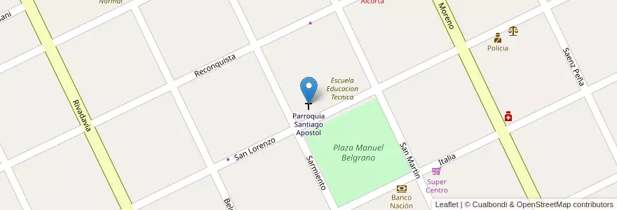 Mapa de ubicacion de Parroquia Santiago Apostol en Argentinien, Santa Fe, Departamento Constitución, Municipio De Alcorta.