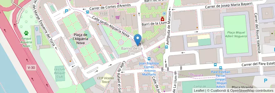 Mapa de ubicacion de Parroquia Santísimo Cristo de la Luz en スペイン, バレンシア州, València / Valencia, L'Horta Oest.