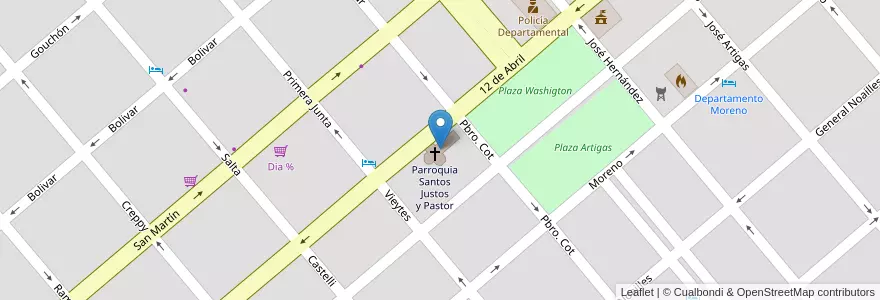 Mapa de ubicacion de Parroquia Santos Justos y Pastor en Argentinië, Entre Ríos, Departamento Colón, Distrito Primero, Colón.