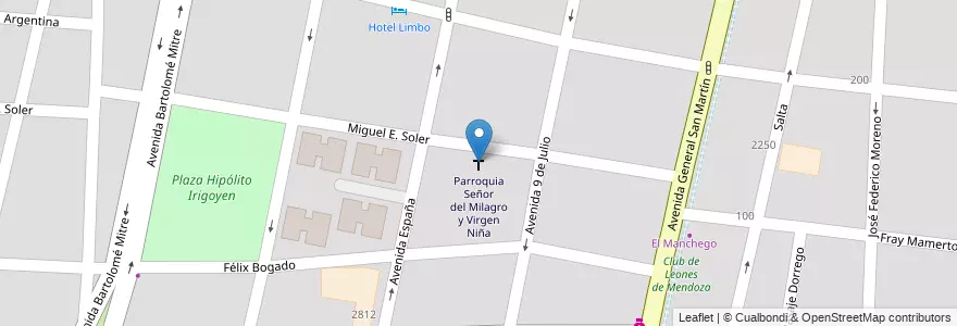 Mapa de ubicacion de Parroquia Señor del Milagro y Virgen Niña en Argentinië, Chili, Mendoza, Departamento Capital, Ciudad De Mendoza.
