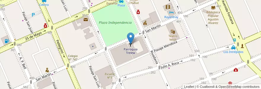 Mapa de ubicacion de Parroquia Trelew en الأرجنتين, شوبوت, Trelew, Departamento Rawson.