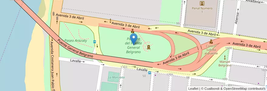 Mapa de ubicacion de Parterre del Puente General Belgrano en Arjantin, Corrientes, Departamento Capital, Corrientes, Corrientes.