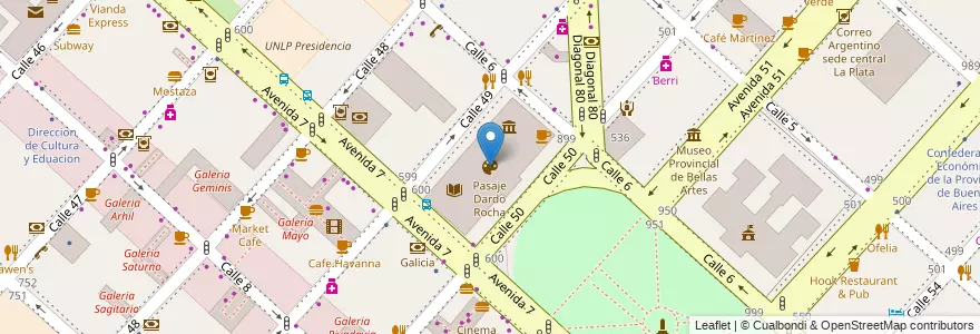 Mapa de ubicacion de Pasaje Dardo Rocha, Casco Urbano en Arjantin, Buenos Aires, Partido De La Plata, La Plata.