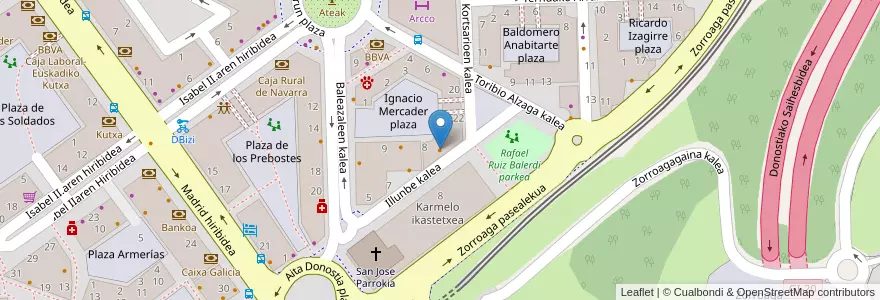 Mapa de ubicacion de Pasaleku en 스페인, Euskadi, Gipuzkoa, Donostialdea, Donostia/San Sebastián.