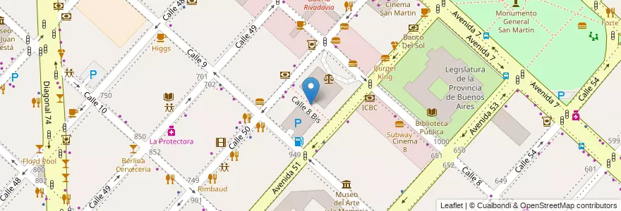Mapa de ubicacion de Paseo 8 Bis, Casco Urbano en アルゼンチン, ブエノスアイレス州, Partido De La Plata, La Plata.
