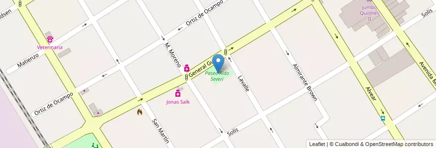 Mapa de ubicacion de Paseo Aldo Severi en Argentina, Buenos Aires, Partido De Quilmes, Quilmes.