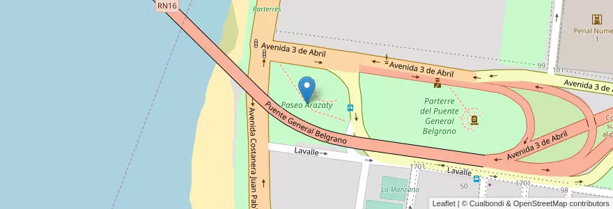 Mapa de ubicacion de Paseo Arazaty en アルゼンチン, コリエンテス州, Departamento Capital, Corrientes.