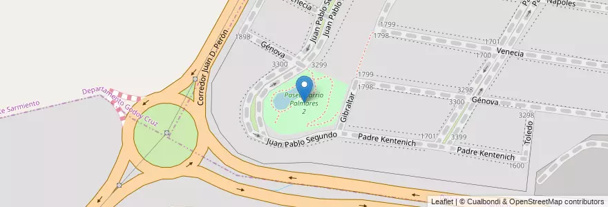Mapa de ubicacion de Paseo Barrio Palmares 2 en アルゼンチン, チリ, メンドーサ州, Godoy Cruz, Distrito Gobernador Benegas.