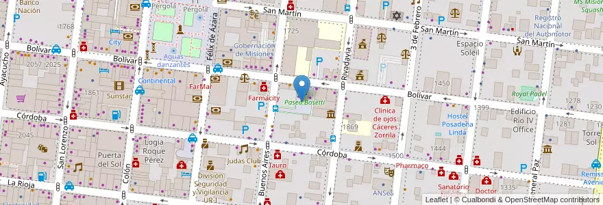 Mapa de ubicacion de Paseo Bosetti en アルゼンチン, ミシオネス州, Departamento Capital, Municipio De Posadas, Posadas.
