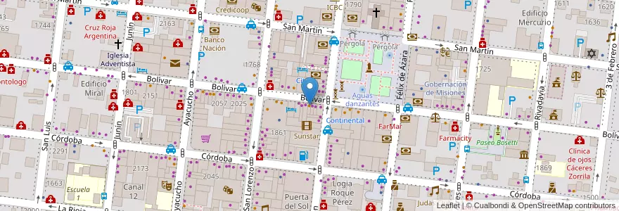 Mapa de ubicacion de Paseo Café Bar en الأرجنتين, Misiones, Departamento Capital, Municipio De Posadas, Posadas.