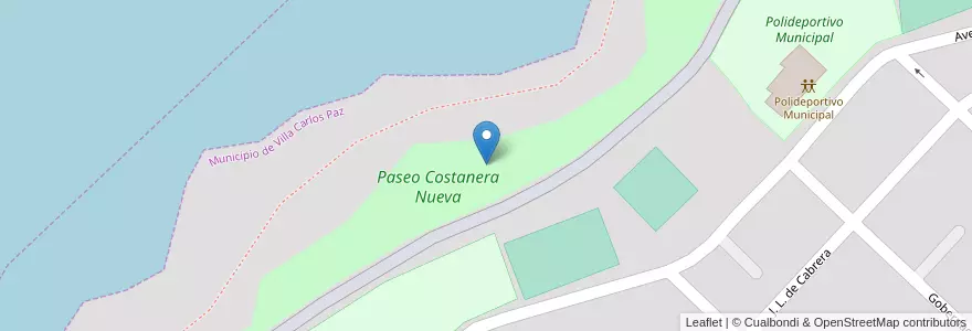 Mapa de ubicacion de Paseo Costanera Nueva en Arjantin, Córdoba, Departamento Punilla, Pedanía San Roque.