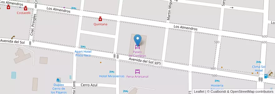 Mapa de ubicacion de Paseo de Compras en Arjantin, San Luis, Junín, Municipio De Merlo, Villa De Merlo.