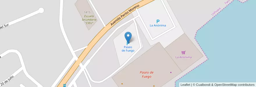 Mapa de ubicacion de Paseo de Fuego en アルゼンチン, Departamento Ushuaia, チリ, ティエラ・デル・フエゴ州, Ushuaia.