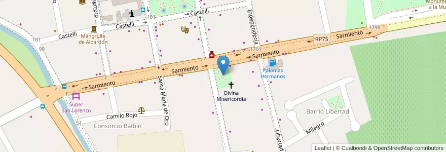 Mapa de ubicacion de Paseo de la Divina Misericordia en الأرجنتين, سان خوان, تشيلي, Albardón.