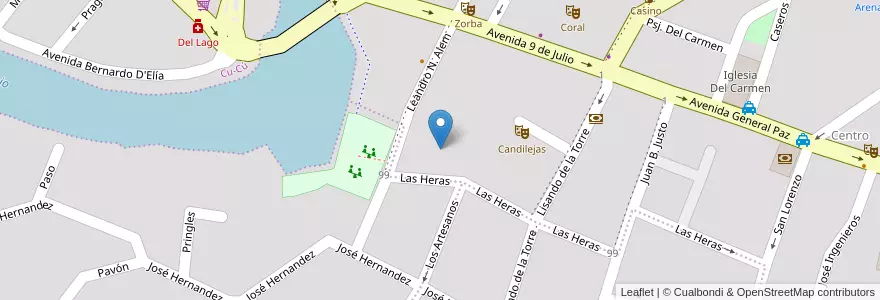 Mapa de ubicacion de Paseo de los Artesanos en Arjantin, Córdoba, Departamento Punilla, Pedanía San Roque, Municipio De Villa Carlos Paz, Villa Carlos Paz.