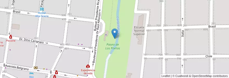 Mapa de ubicacion de Paseo de Los Poetas en Arjantin, Córdoba, Departamento Santa María, Pedanía Alta Gracia, Municipio De Alta Gracia, Alta Gracia.