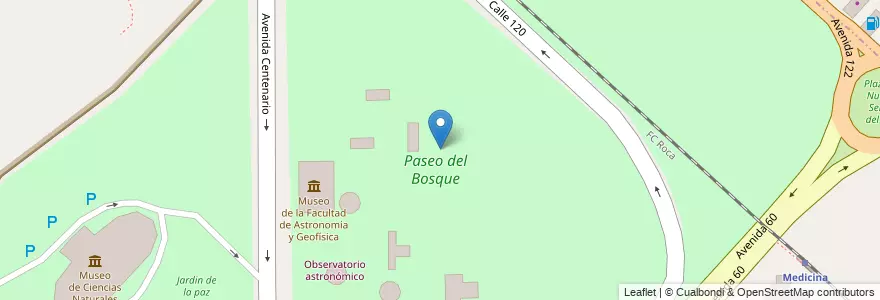 Mapa de ubicacion de Paseo del Bosque, Casco Urbano en Argentina, Provincia Di Buenos Aires, Partido De La Plata, La Plata.