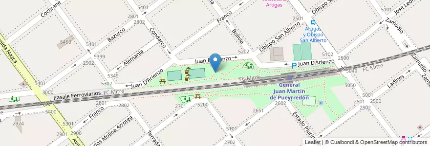 Mapa de ubicacion de Paseo del Centenario de Villa Pueyrredón, Villa Pueyrredon en 아르헨티나, Ciudad Autónoma De Buenos Aires, Comuna 12, 부에노스아이레스.